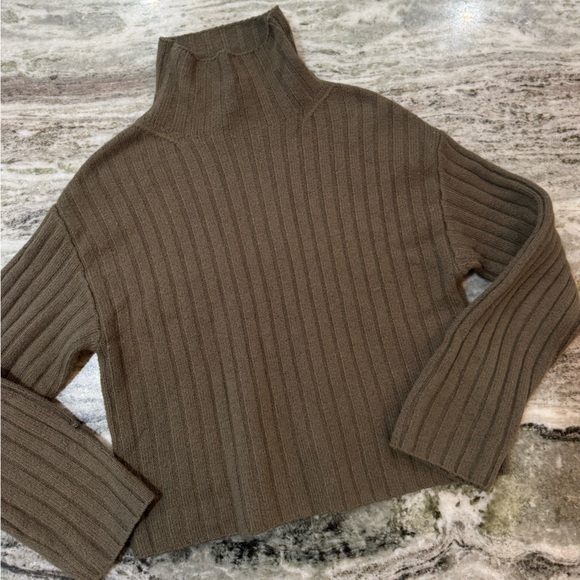 Open Edit Olive Green Ribbed Funnel Neck Sweater Size XXS - Picture 4 of 6